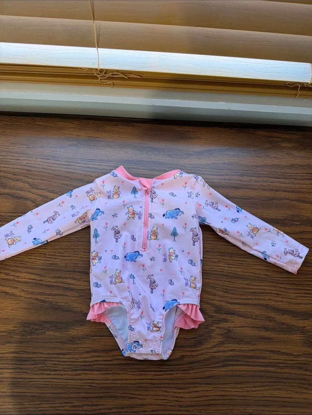 Disney Pink Long-Sleeve One-Piece Swim Suit with Character Print